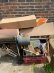 Garden furniture bbq wood Two seater and two chairs rattan garden furniture bbq umbrella parasol wood small metal items and plastic tubs BN2 - removed for £100