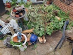 Garden waste and rubbish Old plastic raised bed, broken chair, weeds, broken toilet, garden decorations and waste. CB6 - removed for £200