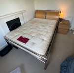 Double bed and mattress Double bed, metal frame, can take apart before you come. And one double mattress SW17 - removed for £75