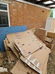 Cardboard, wardrobe and units Flat pack cardboard boxes, child's wardrobe and some shelving units HA1 - removed for £115