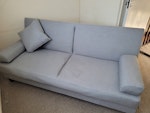 2 seater futon 2 seater sofa that reclines into an occasional bed. Has some coffee stains but could potentially be cleaned and reused. DE23 - removed for £100