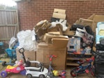 Cardboard boxes Most of the scarp is cardboard, there are some plastic toys, tiles and wooden flooring as well as 4 wooden doors RM16 - removed for £105