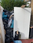 just under 10 sq3 builder wast just under 10 cubic meters of builders waste. Wood off cuts , plasterboard, diy stuff , sacs of builders waste but no rubble. E8 - removed for £200