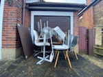 6chairs 3side tables fan desk 6 chairs, 3 side tables, a fan, a desk and a laundry bin HA6 - removed for £75