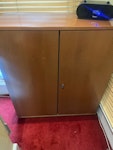 cupboard unit, shelves & tech cupboard unit, tall shelving unit, old lamp, old phones, CDs and old shredder. SW1W - removed for £60