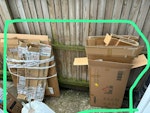 Move waste Many disassembled moving carton boxes and waste bags, old hoover and garden chairs and garden waste bin SW15 - removed for £75