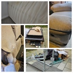 furniture, mattress, bags, dismantled bed, mattress, sofa, 2 x chairs, wheel barrow, boxes, bags, cloths. flower pots, bike rack, frame, photo frames. black bags, wood MK45 - removed for £350