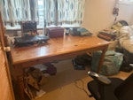 Table, coffee table, bed frame Pine dining table. Large (heavy) wood coffee table. Metal bed frame (disassembled, not including the chest of drawers in the photo) BN1 - removed for £80