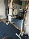 Sofa, squat rack, bench 2 seater Sofa, can be split into 2 parts
1 light squat rack with 2 parts (not the bar) - 1m10 or so 
1 gym training bench - 1m or so NW6 - removed for £120