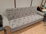 3 seater sofa bed This is an old sofa-bed which might be re-used as a sofa. However, the click-clack mechanism is broken, a spring is broken and 2 feet are missing. The width is 220 cm. KT2 - removed for £90