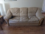 3 seater sofa 3 seater sofa, beige. Leather effect, well worn. Sinking at one end. GU3 - removed for £80