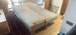 Grey sofa bed Grey sofa bed. Works perfectly. 215cm long and 98 cm deep.  Light water mark staining from cleaning which may or may not be removable with professional sofa cleaning.  Made.com. Solid wood nicely jointed arm rests.
Ideally collection tomorrow (Sunday) but may be possible today or early Monday. SE23 - removed for £80