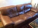 3 seater sofa & armchair Brown leather settee and armchair ST5 - removed for £120