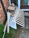 Forniture, general rubbish Furniture, coving, 2 dissembled storage heaters, mattress, bed frame, general rubbish.
Some of the furniture may be restored.
Easy access, ground floor (garden and garage) SG13 - removed for £250