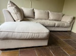 3 seater chaise sofa Sofa Workshop large chaise sofa. Separates into 2 pieces (chaise and 2 seater)
Purchased for £3,500, pet free, smoke free house.
Shows signs of wear and tear as per pictures, but still in good overall condition.
Dimensions: H62 x W315 x D110(Right Side)D168cm(Left Side). Fire Label Present TN1 - removed for £91