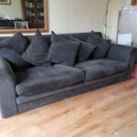 4 seat Sofa & Pine bed settee John Lewis 4 seat sofa with 2 zipped base cushions & 5 feather cushions (2 for sides and 3 for middle if wanted) 2m.20 length & .94 depth approx. Older Habitat sofa pine structure, including removable back supports when split, converting to twin/double, would benefit from a little care. Length 1m.94, depth .76 approx. 2 foam base  & back cushions HA6 - removed for £75