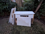 Desk, broken down bookshelves, A desk and some broken down shelving units with some miscellaneous other rubbish TW9 - removed for £80