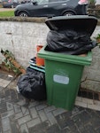 mixed waste mixed black bags of green waste and soil, plastic pots and trays, the contents of the bin and the pile to the left please BN10 - removed for £55