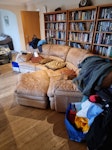 old sofas, armchairs, cpboards Curved 4 seater Sofa in 2 parts, 3 poufs, 2 arm chairs, 3 x 2  seater sofa, mattress, 2 cupboards. I would think a van and not a very small one as sofas are bulky. BN7 - removed for £300