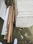 Assorted wood Assorted bits of wood. e.g. flooring trims, plinth, etc.

Ready for collection outside the front of the property behind the bin stores. Note there is also an old hoover in the same location which isn't part of the same collection. SW11 - removed for £40