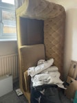 Sofa, armchairs and desks 3 seater sofa, two armchairs and two largish desks ST5 - removed for £290