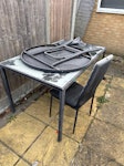 2 garden tables, chair, gazebo 2 garden tables, 1 dining chair, 1 gazebo with frame in box IG2 - removed for £45