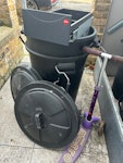 2 bins & other waste 2 bins stuck together & lids, broken scooter, old kitchen food waste tub ( and wire from children’s playhouse N5 - removed for £50