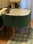 table & chairs that fit under Table with 4 chairs that fully fit underneath

84cm wide 
84cm long
74cm tall

Ground floor flat with car park 

Easy access via patio SE14 - removed for £40