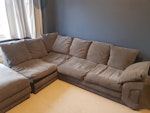 Grey corner sofa Grey corner sofa with cushiona. Used, but in decent condition. One small biro ink stain on one cushion.
Can be separated into 2 pieces for easier removal. 

Must be collected from living room and taken down one flight of stairs. SW19 - removed for £0