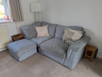 Split corner sofa, poof A spilt corner sofa, with staining and damage inside. A matching storage poof TN16 - removed for £120