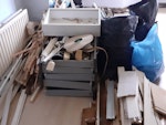 Skirt boards, plaster, drawers 9bags (4 timber, 4 plaster, 1general waste) Kitchen drawers, carpet gripper, curtain rail. Solo Lift Job ST5 - removed for £190