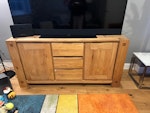 Sideboard & garden table The sideboard was from Next 10 years ago. It has a drawer that needs a new runner and some slight damage on the bottom drawer. The garden table is circular to seat 4 people. It has a glass top which can be taken out and a metal frame. E4 - removed for £80