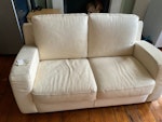 2 seater sofa Leather 2 seat sofa, 150x80x90cm. Maybe reusable but leather cracked and fire label damaged (see photos) BR3 - removed for £65