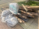 Garden waste, wood decking etc Old wood decking boards,
Some tiles, bags of soil and general waste E9 - removed for £140