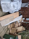 Mixed waste from kitchen refit Lots of cardboard, some polystyrene. an old radiator and some small amounts of copper pipe. Small amounts of misc. building junk, wood offcuts. one pane of a sliding patio door. SE12 - removed for £130