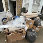 Waste material, wooden planks Cardboard boxes, polystyrene, leftover building materials, bin bags, wooden planks to be collected and disposed. NW10 - removed for £125