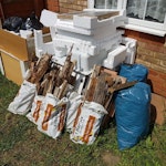 Kitchen Upgrade Waste Removed kitchen cabinets (X3 small wall cabinets still assembled), worktop sink, panels from broken down base cabinets and general bagged builders waste and packaging. Also, some bagged garden timber fence waste. DA11 - removed for £170