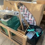 household waste + fence panel packaging, cardboard, ironing board, plus a wooden fence panel (not in photo) SW19 - removed for £70