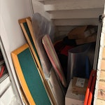 Waste collection 6x 6ft metal poster holders
wooden shelves
2 Covid screens, feet
chair
12 metal feet
coupon dispenser
stool top
red A frame
board
keyboard, mouse
Various electronics (Cisco)
ironing board
signs and A2 clip frames CB1 - removed for £85