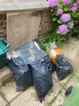 Rubble bags, timber, board 10 rubbish bags of mixed DIY builder waste
20 short skirting boards with nails
1 small chipboard 
1 small metal mesh sheet

All easily accessible in front garden N4 - removed for £100