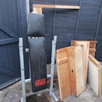 Shed clearance Old desk, excercise equipment, planks, mattress, plastic parts, old barbecue, fishing rods B27 - removed for £120