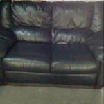 sofa, recliner, chairs, tables creases, slight tear underneath; single armchair recliner; dining chairs, glass tv table and glass lounge table; washing machine. UB4 - removed for £80