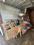 Chicken wire, timber, plastic Moving garage, you’ll find bits of timber, some small wooden constructions (chairs) plastic buckets, vintage bike, wheelbarrow, old wheels, trolleys, floristry foam, two big galvanised buckets, SW9 - removed for £140