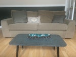 3 seater sofa, 2 rugs 3 seater sofa, 2 rugs - one is cream and plain, we used it in the lounge but its been in the basement for a bit now. one is an outdoor plastic rug. The sofa is Marks and Spenser and has a fire label. S11 - removed for £140