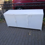 Metal sideboard, 3 door Heavy metal sideboard. Needs tlc or could be used for scrap metal. L62 inches, W18, D28 B15 - removed for £50