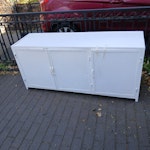 Metal sideboard, 3 door Heavy metal sideboard. Needs tlc or could be used for scrap metal. L62 inches, W18, D28 B15 - removed for £50