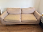 Two three-seat sofas Two three-seat sofas. Originally purchased from made.com.

They are a beige / sand colour. Still very comfortable. There are marks on the seat cushions which you can see in the photos. 

Fire safety labels are still there on both sofas. 

Approximate dimensions;

Width 195 / Depth 90 / Height 85 (including back cushions) CR0 - removed for £120
