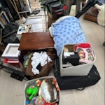 Random junk from the house Few bags with clothes, junk, books, fitness equipment, small book case, monitor SW20 - removed for £120