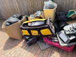 Chair & rubbish Rubbish from garage ! Suitcases are empty. Cardboard boxes are empty. One office chair. Rubbish WD7 - removed for £120