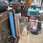 Scrap wood, bedside table vari Scrap wood, folding garden chairs, bedside cabinet and various other small items. E7 - removed for £70